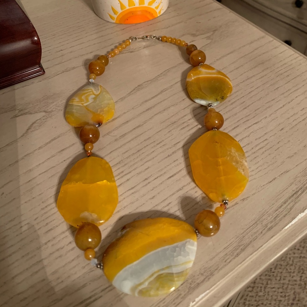 Gorgeous Orange/ Yellow Stone Statement Necklace - image 1